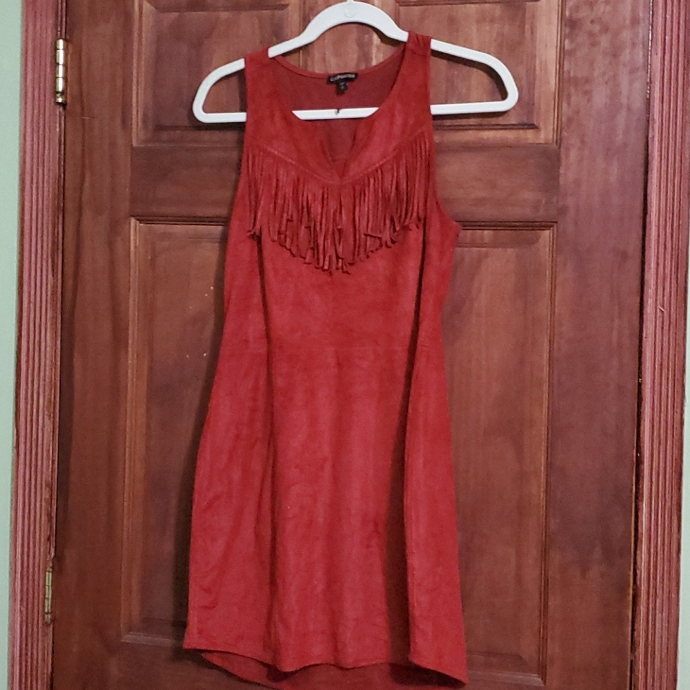 EXPRESS fringed, red dress sz S